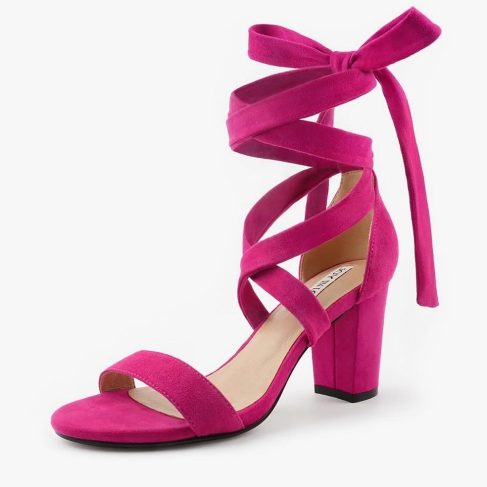 Joy In LOVE fuchsia Suede Wrap-Around Block Heels 7.5